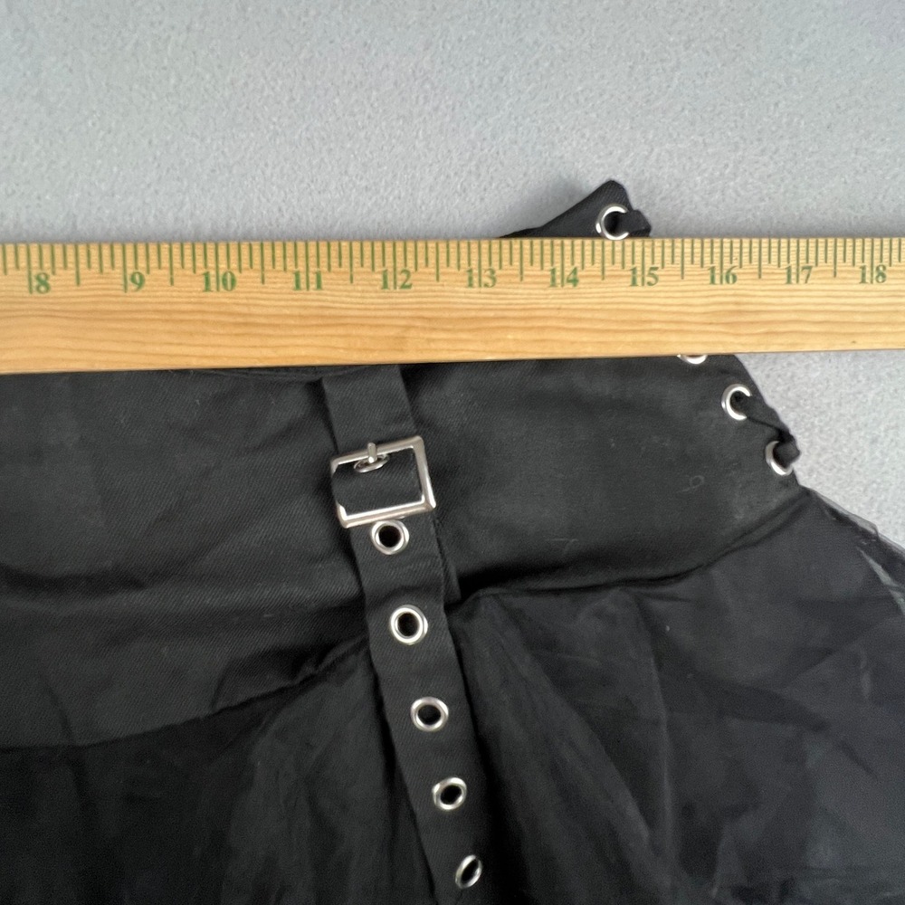 Hot Topic Mini Skirt Womens MD Black Tiered Goth Punk Mesh Buckle Lace Up Emo - Picture 5 of 11